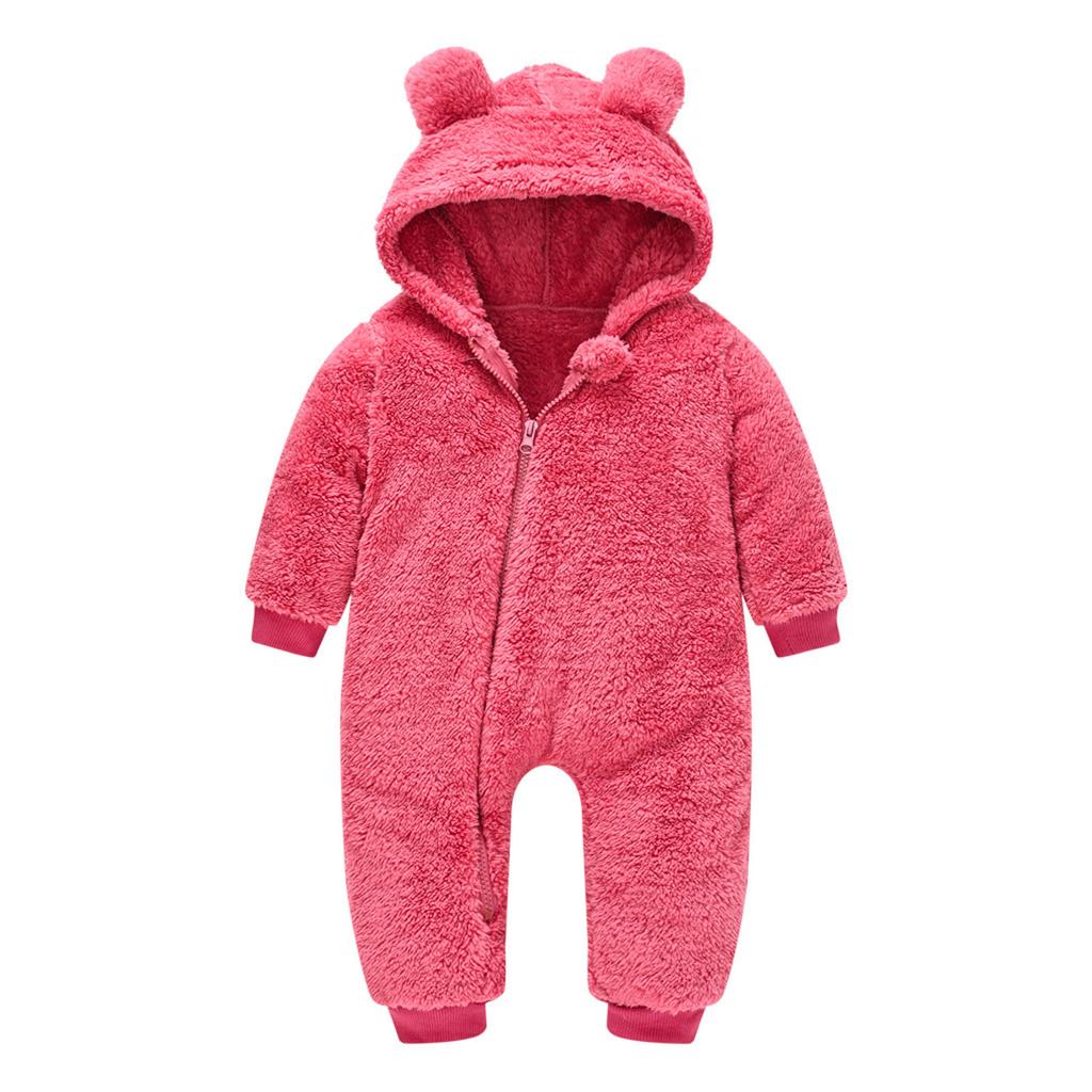 Baby Fleece Hettejakke Vinter Varm Jakke Søt Bjørnøre Glidelås Jumpsuit
