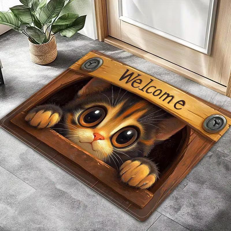 

Welcome Doormat for Cat Lovers Orange Cat Welcome Mat with Cute Kitten Graphic Non Slip Floor Mat Gift for Pet Owners 40x60cm