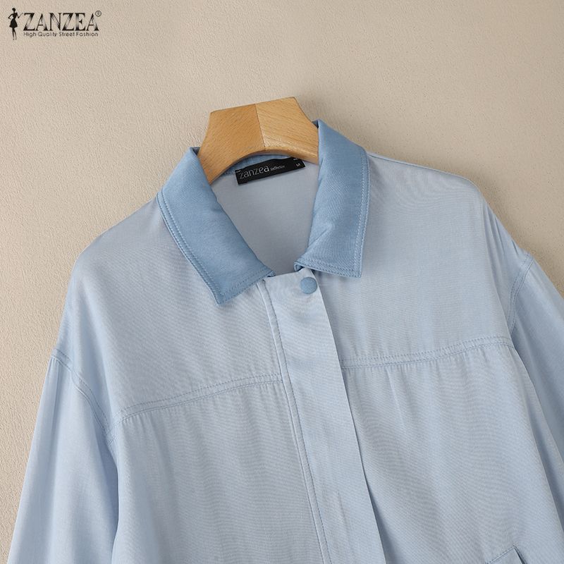 ZANZEA Women Turn Down Collar Casual Long Sleeve Blouse