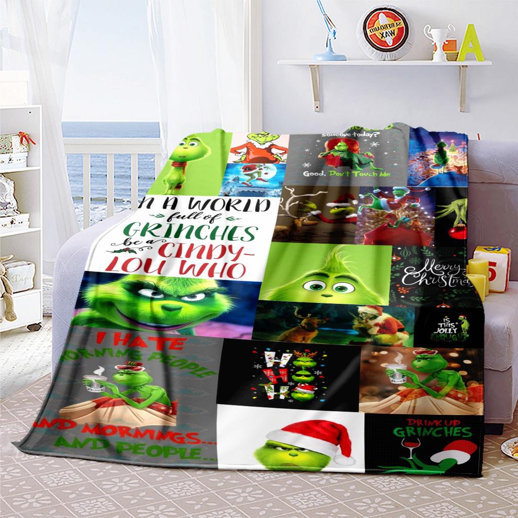 Christmas Gift Comedy Movie How the Grinch Stole Christmas Blanket Home Warming, Four Season Bed Decoration Sofa Cover Flannel Throwing Blanket K13