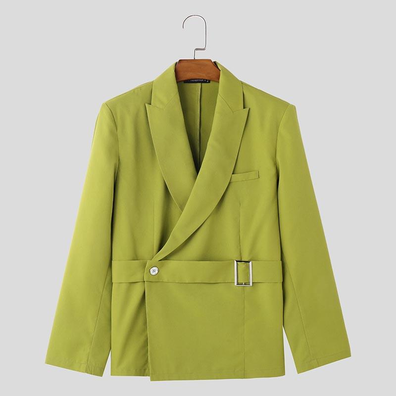 

INCERUN Весняні чоловічі однотонні тонкі блейзери з довгими рукавами і ґудзиками зелений