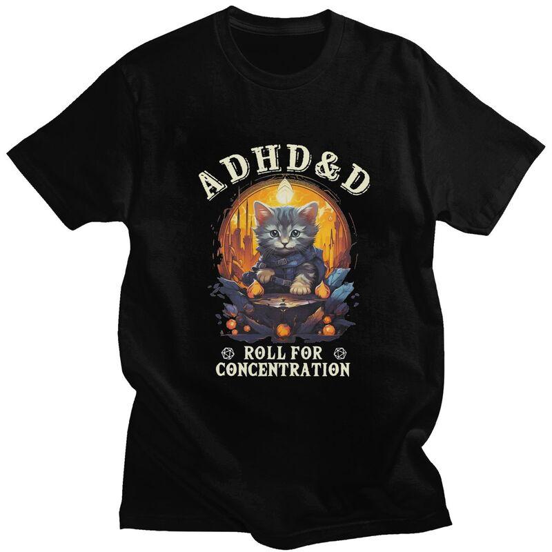 ADHS Würfel für Konzentration Katze Rollenspiel T-Shirt für Männer Reines Baumwoll-T-Shirt Streetwear Kurzarm-T-Shirt Kleidung