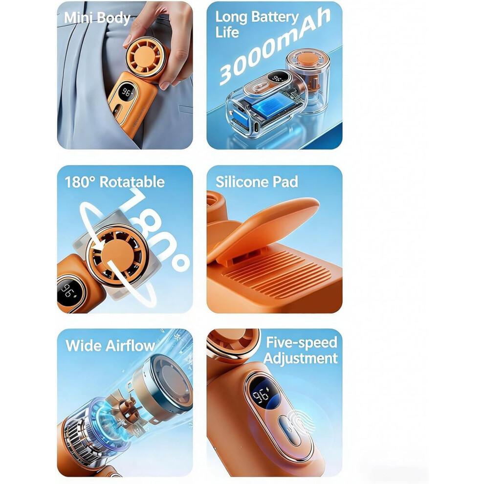 (Orange#Upgraded, -) Mini Draagbare Clipventilator - 3000mAh Oplaadbaar, 5 Standen