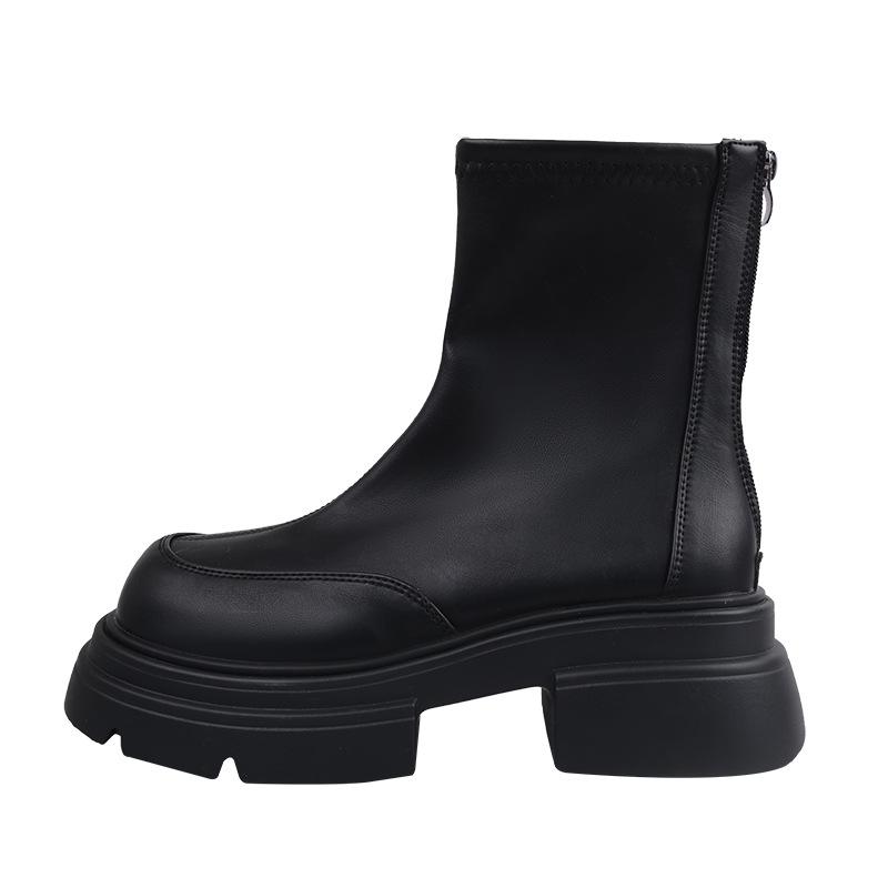Black British versatile thick-heeled platform Martin boots women's 2025 new summer with skirt and thin short boots