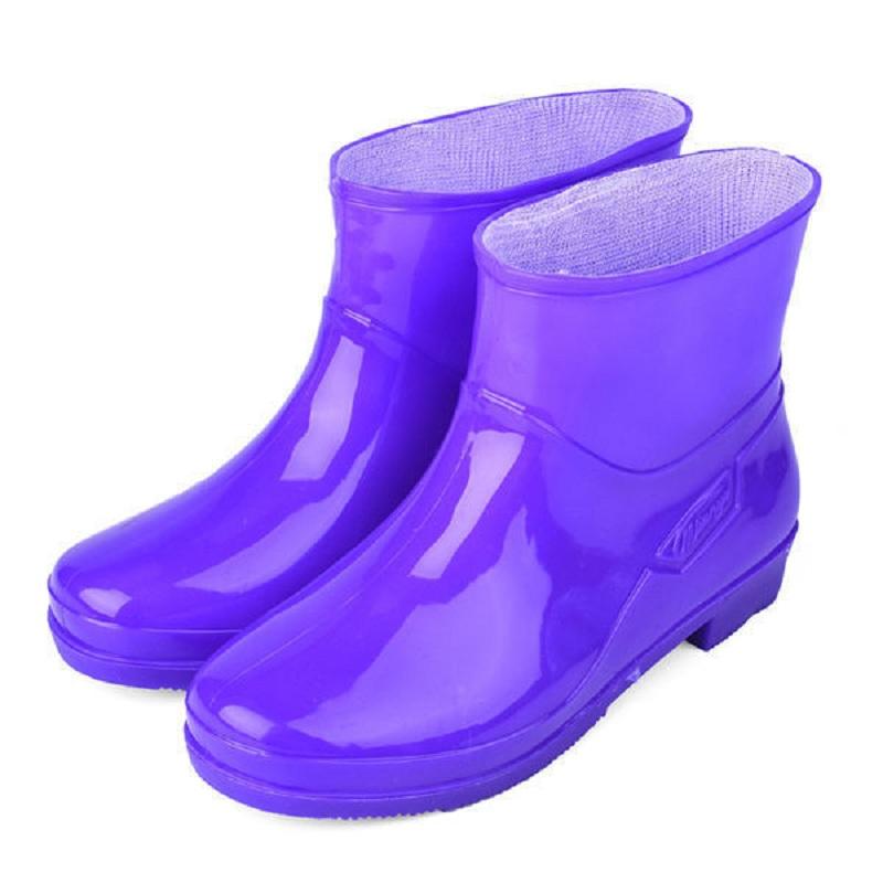 Feerldi Purple Women Waterproof boots Low Heels Colorful Polka Dot Rain boots for women Plush Warm Water Shoes