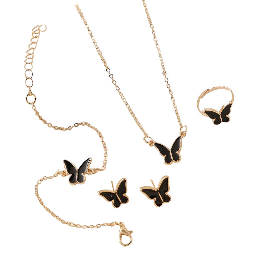 Chic Butterfly Pendant Necklace Bracelet Ring Earrings Set for Fashion Forward Women Looking To Enhances Their Outfits