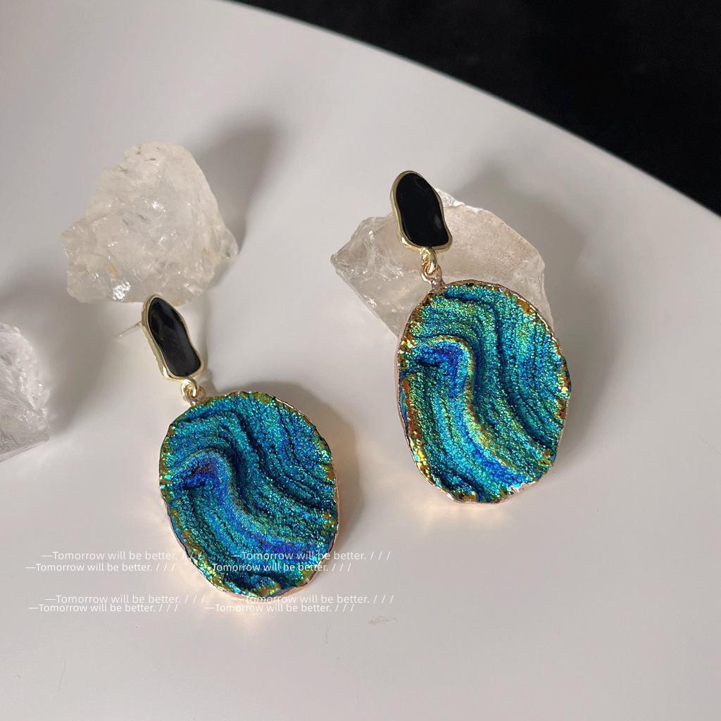 Женские овальные серьги с нишевой текстурой 1 pair