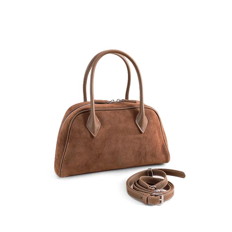Women's Suede Shoulder Bag – Brown Soft Leather Handbag for Everyday Use, Fashionable and Durable Tote Purse