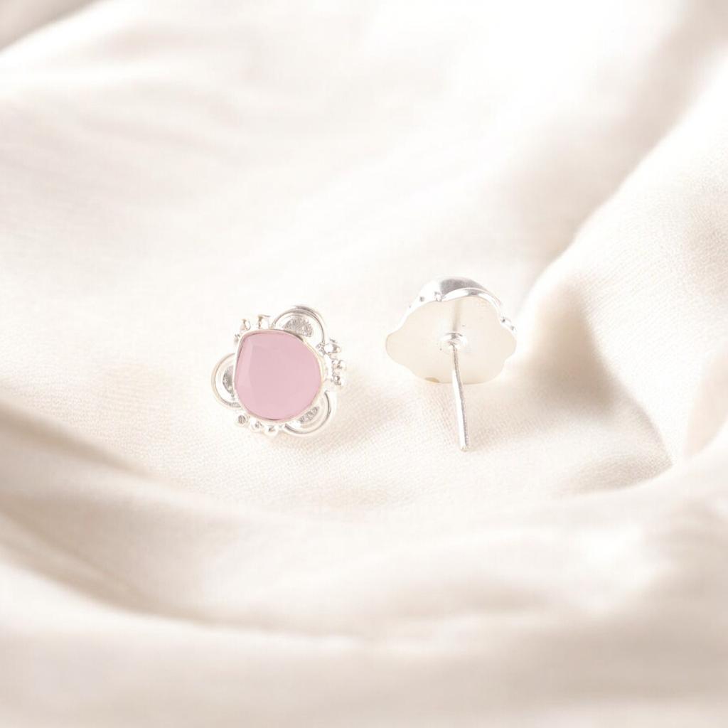 Rose Chalcedony  Earrings 925 Sterling Silver Handmade Jewelry Partywear Studs EE-159-16