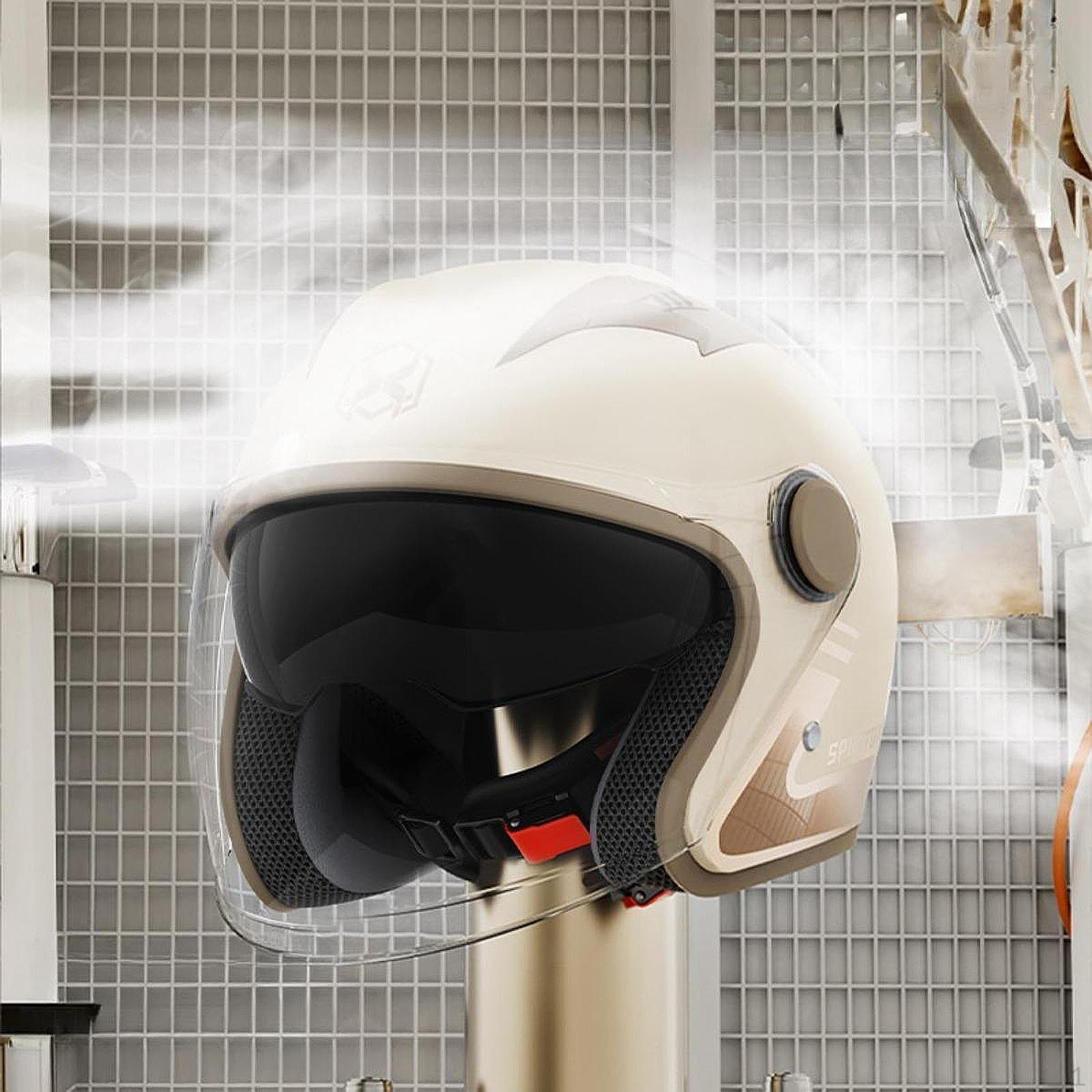 

Мотоциклетный шлем дышащий дорожный полнолицевой с тонированным и прозрачным визором Milk Tea Color