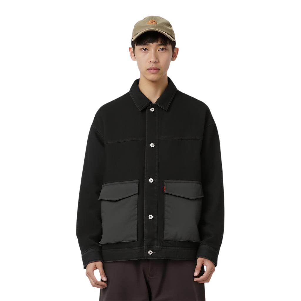 Levis Patchwork Minimalist Comfortable Loose Fit Long Sleeve Denim Jacket Men Jackets Black 002I5-0002