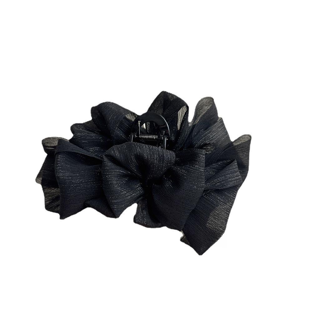 Elegant Korean Black Bow Hairpin - Large High-Grade Shark Clip for Summer