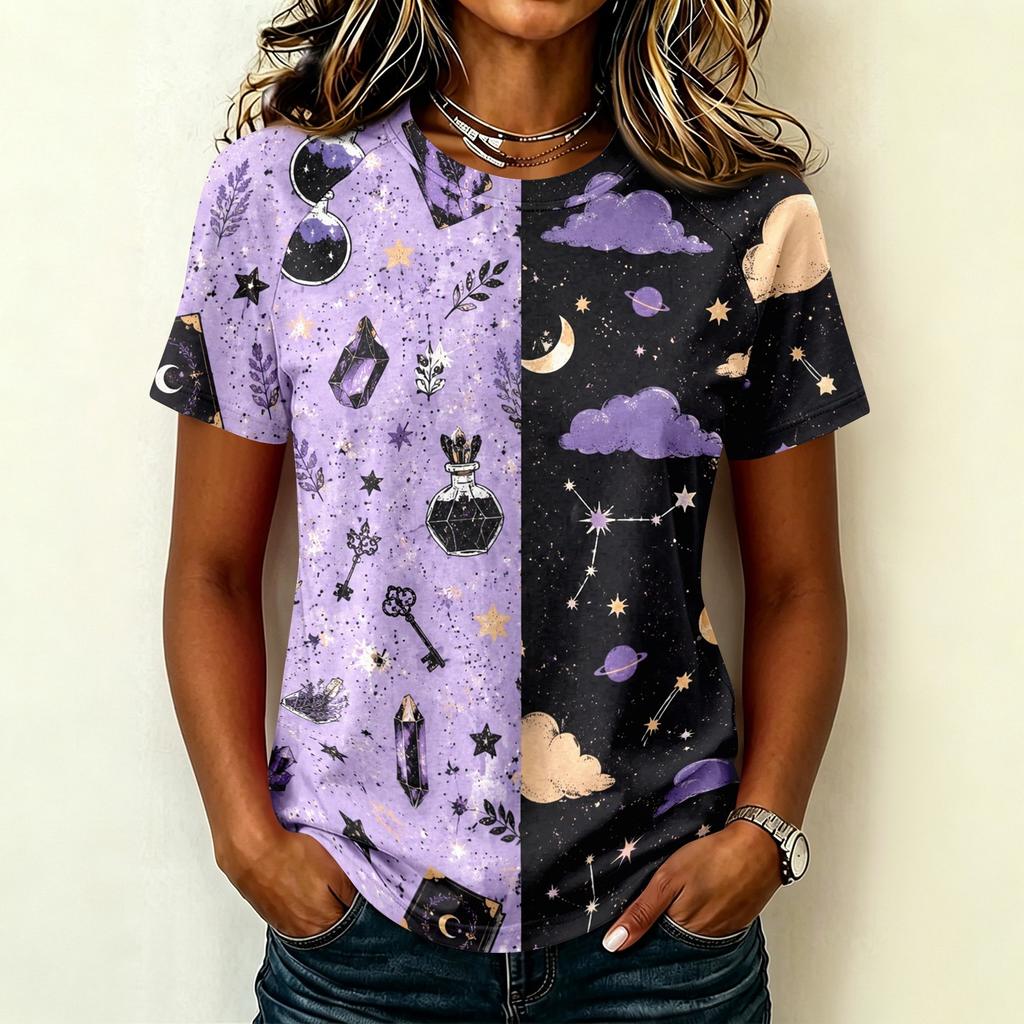 Women Raglan Sleeve Casual Short Sleeve Top Halloween Print Round Neck T Shirt Lightweight Comfortable Fit