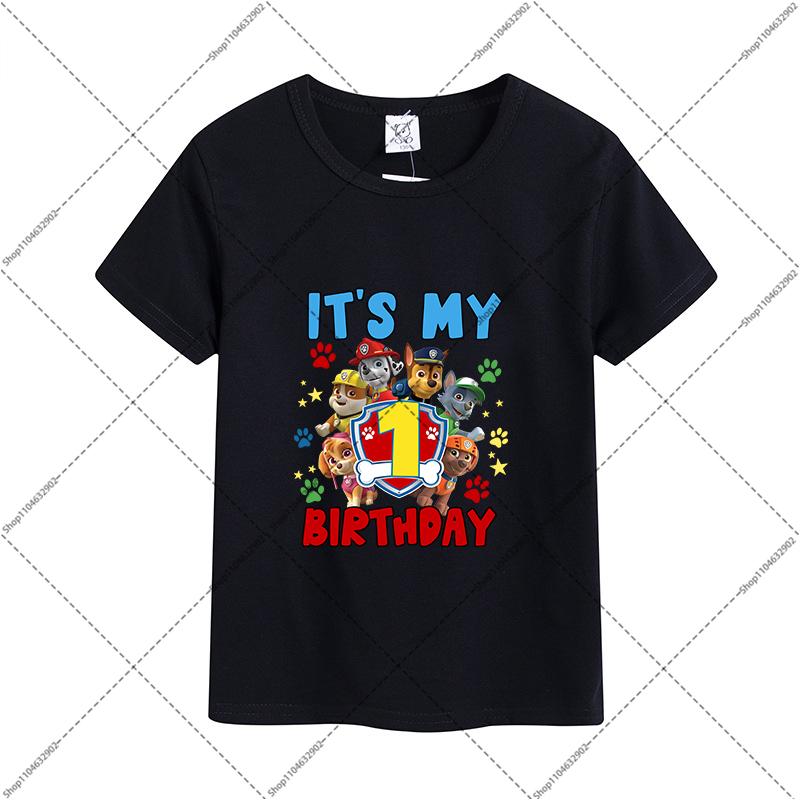 Paw Patrol Children Birthday T-shirts Cartoon Anime Numbers 1-9 Printed Tops Boys Girls Summer Clothes Kids Party T-shirt
