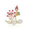 National Style Powder Lotus Lotus Brooch High-End Women'S Exquisite Enamel Lotus Pod Brooch Light Luxury Design Sense Pin Suit Accessories