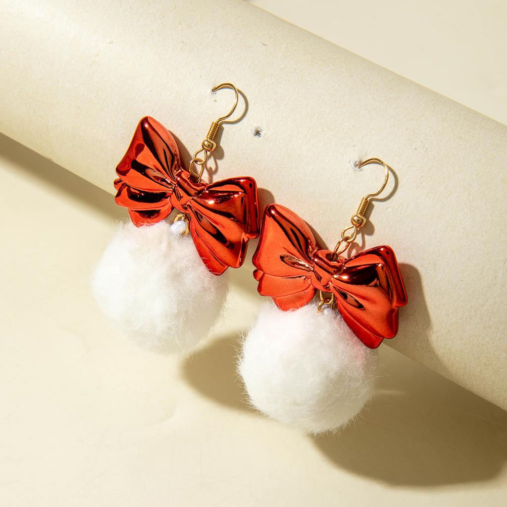 Bow Hairball Earrings, Fashionable Sweet Christmas Earrings Gift