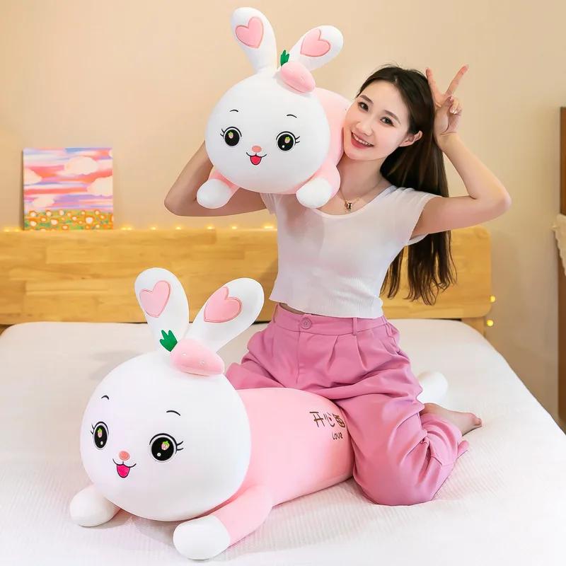 Cartoon Strawberry Rabbit Plush Doll Toys Pillow Cute Girls Sleep Long Pillow Clip Legs Toy Children'S Birthday Gift Plush Dolls