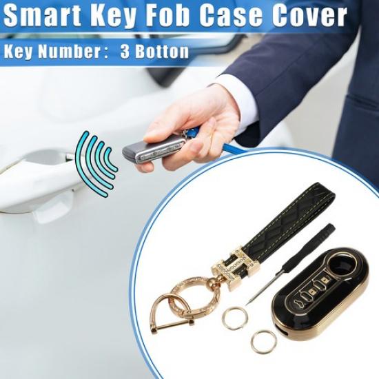 1 Set 3 Button Remote Keyless Key Fob Cover Protection for Fiat 500 TPU Black