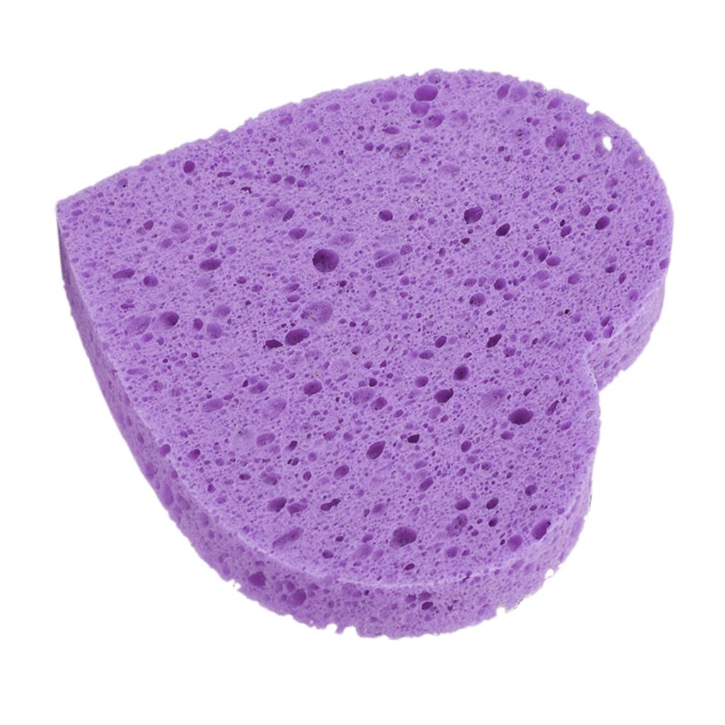 5pcs Heart Shaped Face Cleansing Sponge Washing Pad Makeup Removal Puff Purple