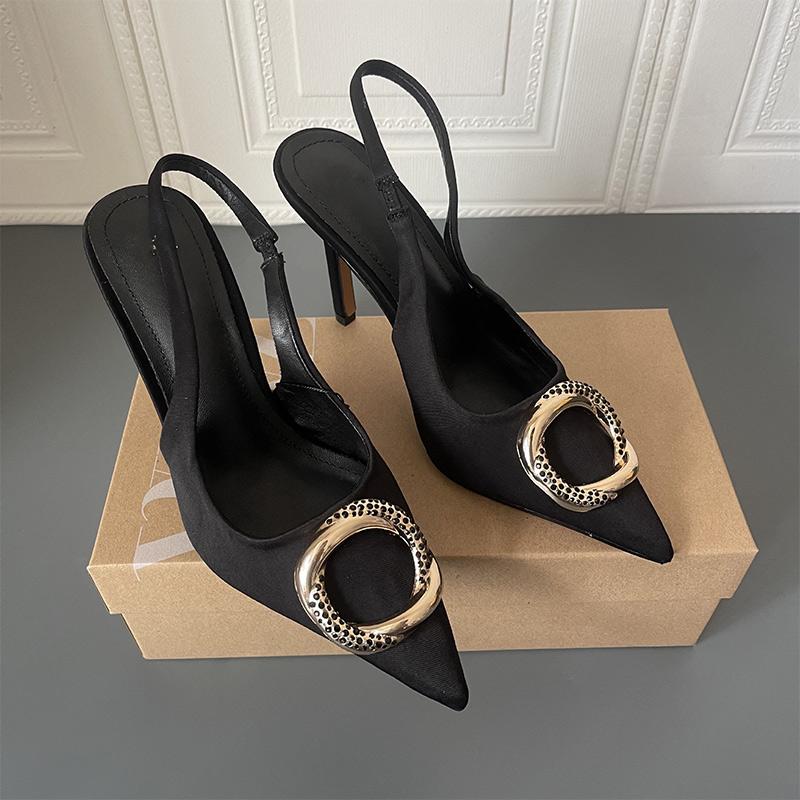 

Женские сандалии с острым носком, неглубокие туфли, женские пикантные туфли с металлическими украшениями на шпильке, туфли на высоком каблуке, модные вечерние одиночные туфли