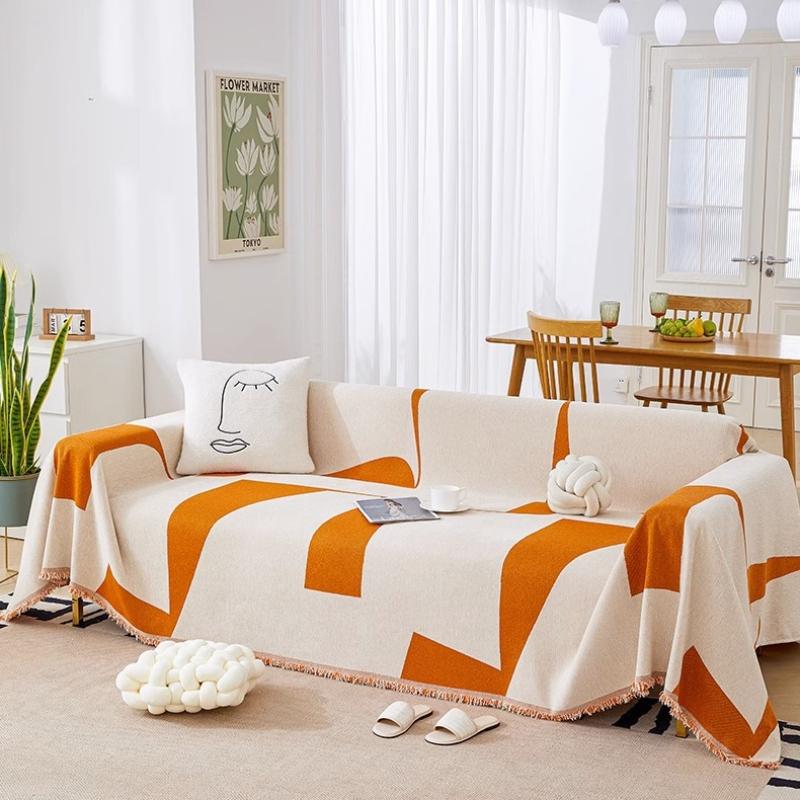 Chenille Sofa Towel Minimalist Modern Geometric Block  Minimalist Sofa Cover Anti-skid Sofa Pad All-season Universal
