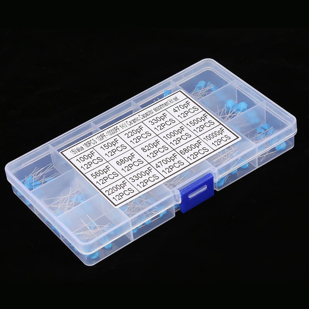 180Pcs 100pF 10000pF 15 Value 1kV High Voltage Ceramic Capacitors Assortment Kit