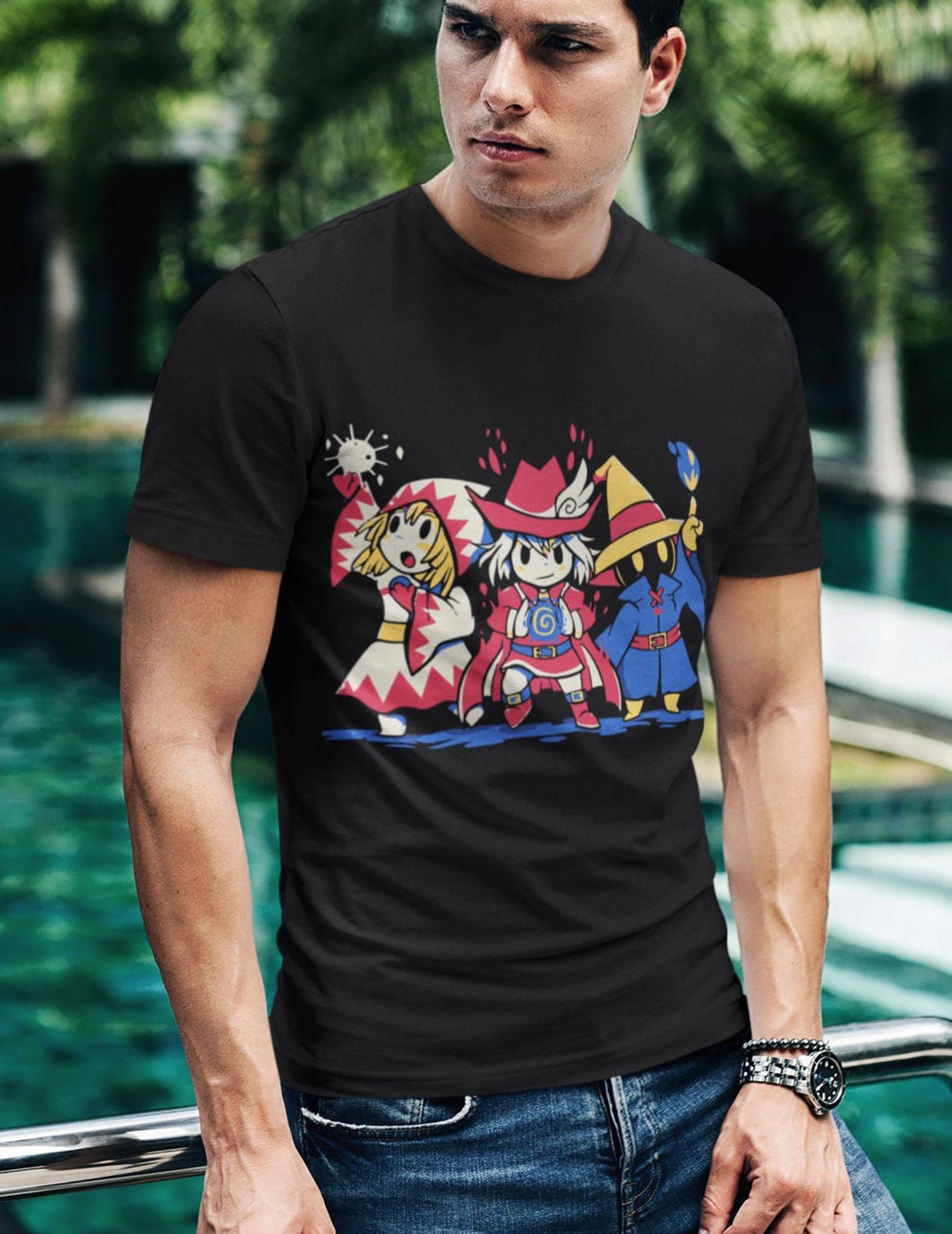 Retro Unisex Final Fantasy Mages Tee - Black Mage White Mage Red Mage Vintage Chibi Anime Style Shirt S