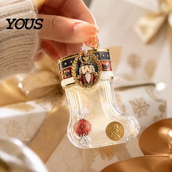 Decorative Stocking for Christmas Tree Fillable Acrylic Ornament, Transparent Candy Filled Plush Glitter Ornaments Hanging Decor, Santa Snowman
