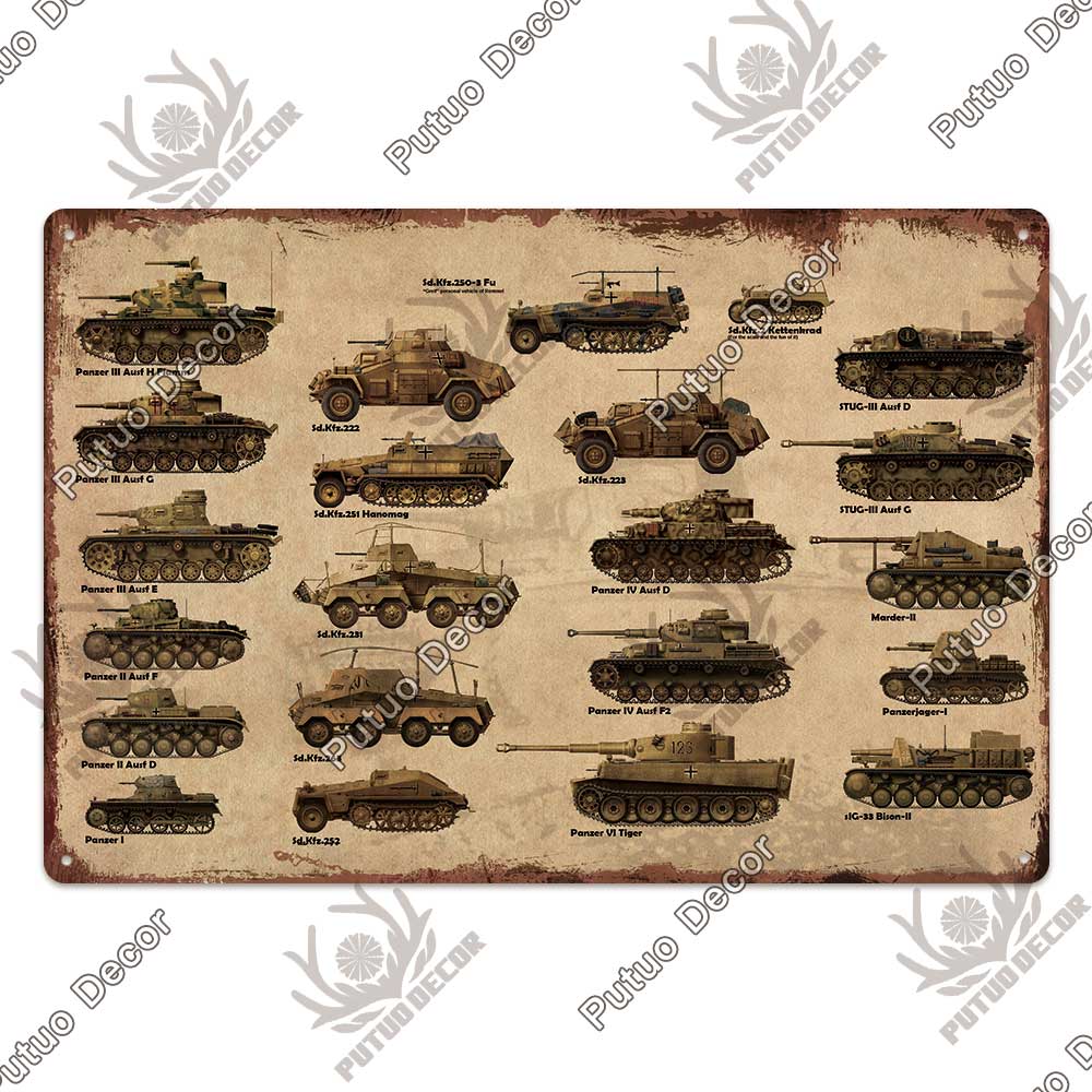 

Putuo Decor Танки Жестяная табличка Металлическая табличка Декоративный винтажный декор Табличка Настенный декор Гараж Мужская пещера Клубная комната Дом 30x40cm(11.8x15.7inch)