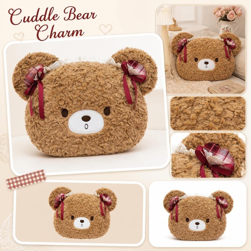 Soft Plush Bear Shaped Pillow with Decorative Ribbons and Lace Trim Suitable for Home Decoration and Playtime Use Ideal for Children and Adults