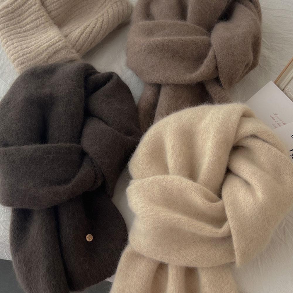 Hot Winter Thermal Knitted Scarf Women Raccoon Velvet Fur Wool Scarf Luxury Solid Color Shawl Wraps Windproof Warmer Neckerchief