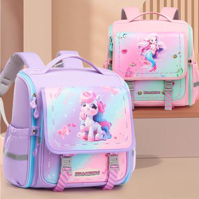New Fashion Cartoon Princess Unicorn Schoolbag Unisex Elementary Book Bag for Grade 1-3-6 Integrated Full Opening Burden Reduction Horizontal Backpack