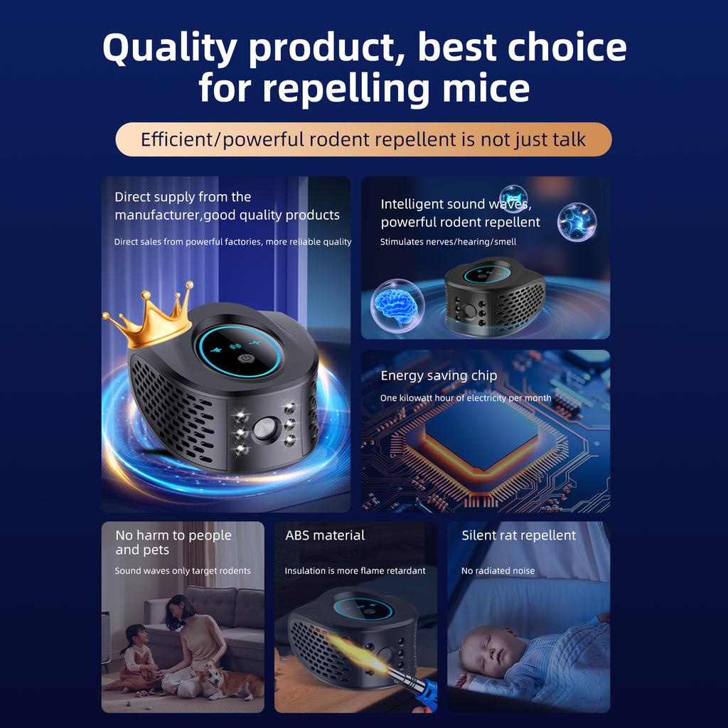 Mäuseabwehr für das Haus, Ultraschall-4-in-1-Schädlingsbekämpfer, vertreibt effektiv Mäuse, Fliegen und Kakerlaken
