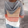 Women's Casual Striped V-Neck Hollow Long Sleeve Zipper Hooded Sweater Clothes Sale