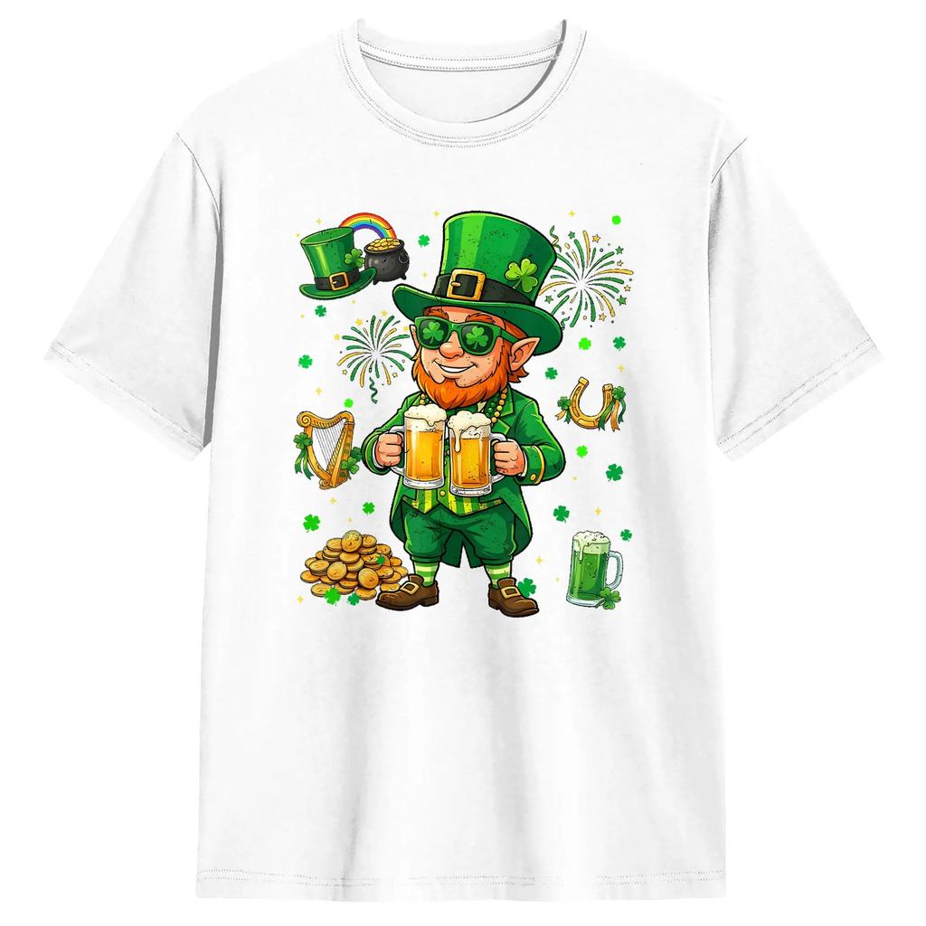 Vintage T-Shirt Summer Irish Beer Ireland Flag St Patricks Day Leprechaun Hip Hop T-Shirts for Men Wholesale Short Sleeve Tops