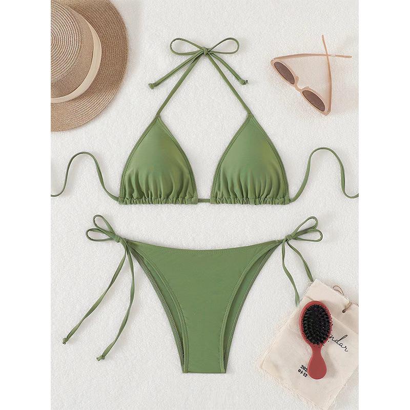 

Европейский и американский однотонный сексуальный купальник бикини с глубоким V-образным вырезом: Женский купальник высокого класса с плотной сборкой для шикарного образа Medium