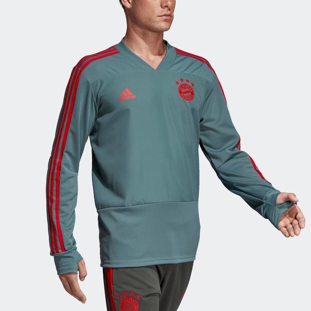 adidas FCB TR Top Spliced Logo Print Stripe V-Neck Bayern Football Pullover Long Sleeve T-Shirt Men Tops CW7259