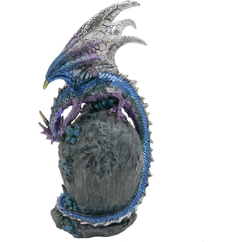 JORAE Dragon Statue On Sparkling Faux Crystal Cave Light Up Color Changing LED Collectible Dragon Figurine Home Décor (Blue), 8.5" H