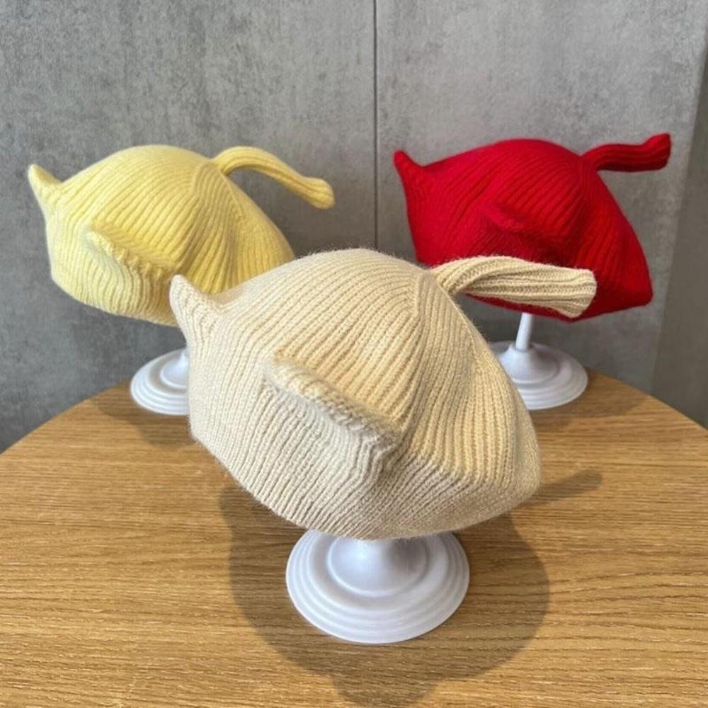 Korean Style Girls Knit Beret Hat Cartoon Cat Ear Cat Ear Beret  Birthday Holiday Gift