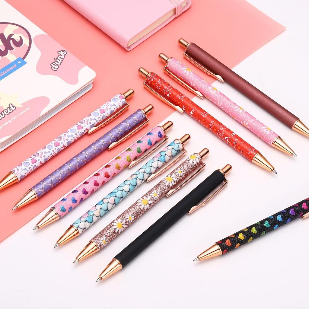PATIKIL Women's Fancy Ballpoint Pen Set of 2, Medium Point 1.0mm, Black Ink, Glitter Ballpoint Pen, Metal Knock Type, Office Use, Yellow/Gold