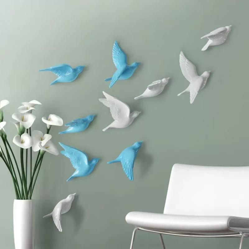 3D Resin Bird Wall Decor, No-Drill Hanging Decorative Birds for Home Wall Art