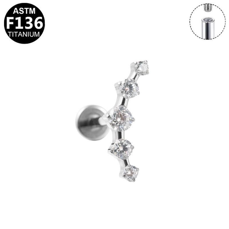 G23 Titanium Zirconia Ear & Lip Stud with Micro-inlaid Zirconia