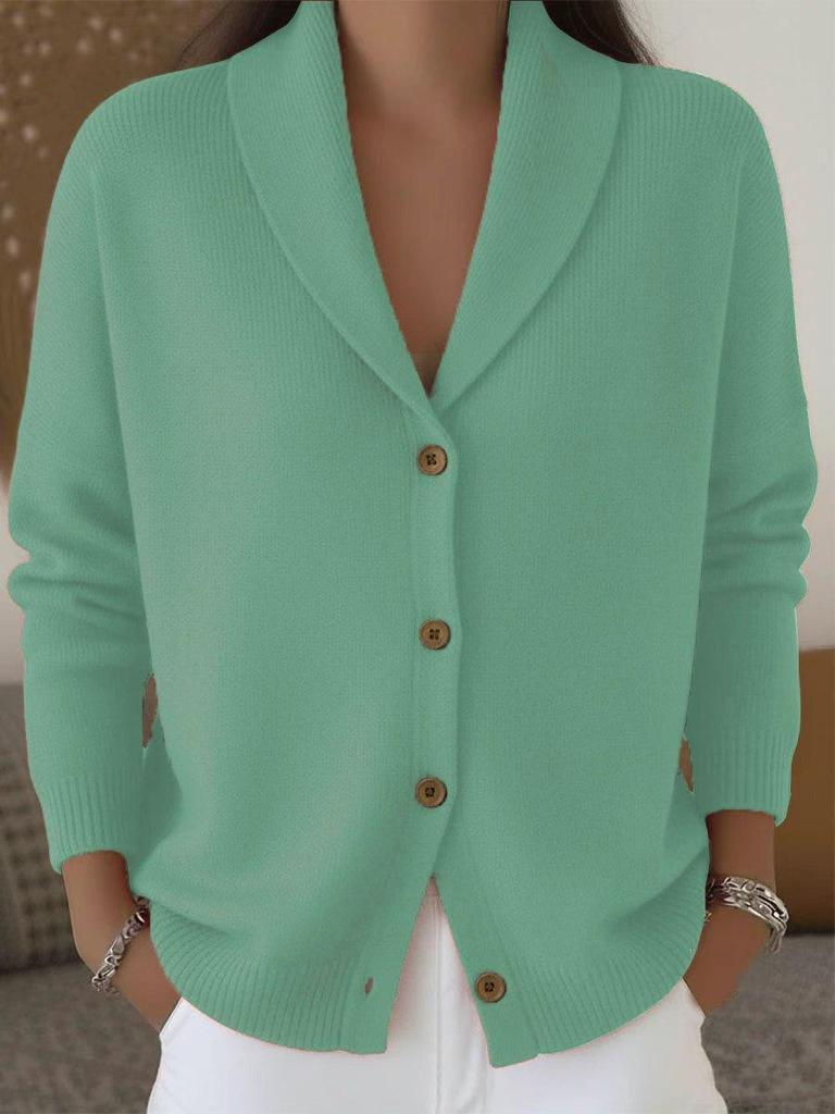 European & American Cross-Border Knit Cardigan: Women's Loose Lapel Button Plain Long Sleeve Sweater for Autumn/Winter