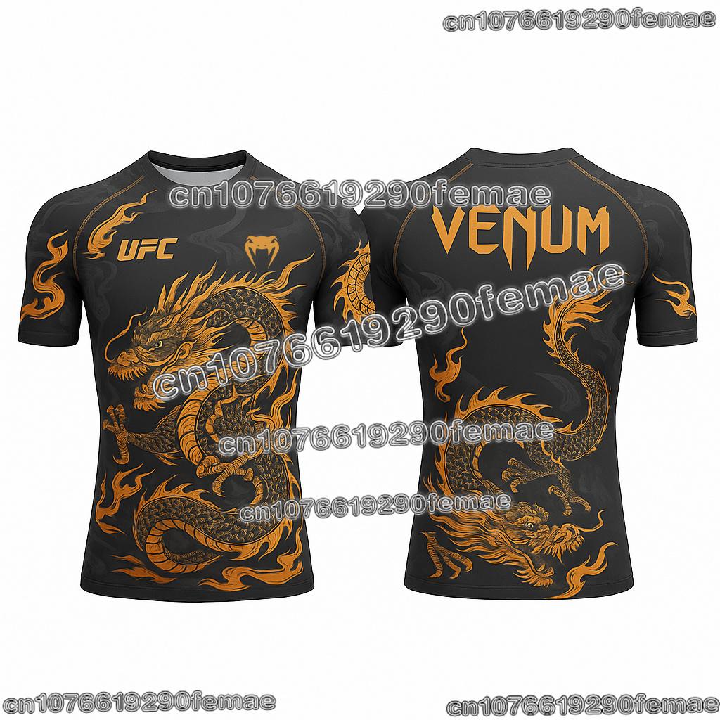 T-shirt Sportiva da Uomo UFC Leggera Traspirante Asciugatura Rapida Collo Tondo Manica Corta Top per Allenamento in Palestra Fitness Confortevole MMA Boxe Te