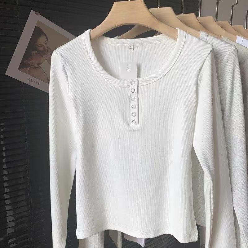 

Серая трикотажная футболка с длинным рукавом женская осенне-зимняя новая нишевая облегающая и тонкая внутренняя базовая рубашка универсальный трендовый топ 2XL/135-150