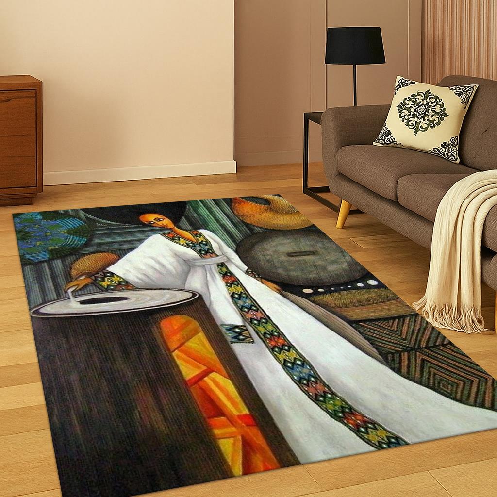 African Ethiopian Style Carpet Rug for Home Bedroom Living Room Sofa Doormat Decor,Kid Area Rug Play Game Non-slip Floor Mat