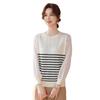 Elegant Gauze Sleeve Striped Knit Sweater for Middle-Aged Women - Slimming Spring Top for Moms