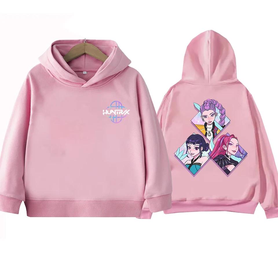 Anime KPop Devil Hunter children's Kawaii cartoon print hooded sweatshirt Hip-hop daily casual streetwear autumn and winter