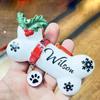 Handcrafted Unique Resin Dog Bone Ornament With Cheerful Christmas Hat And Tag