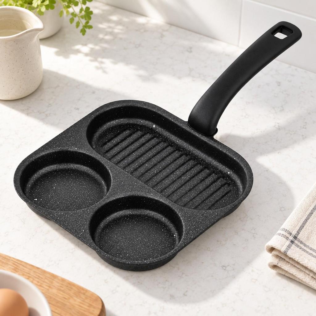 MultiCompartment Egg Skillet Nonstick Breakfast Pan with Compartments Divided Frying for